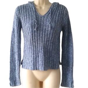 Vintage Blue V-neck Sweater with Hoodie Size Small